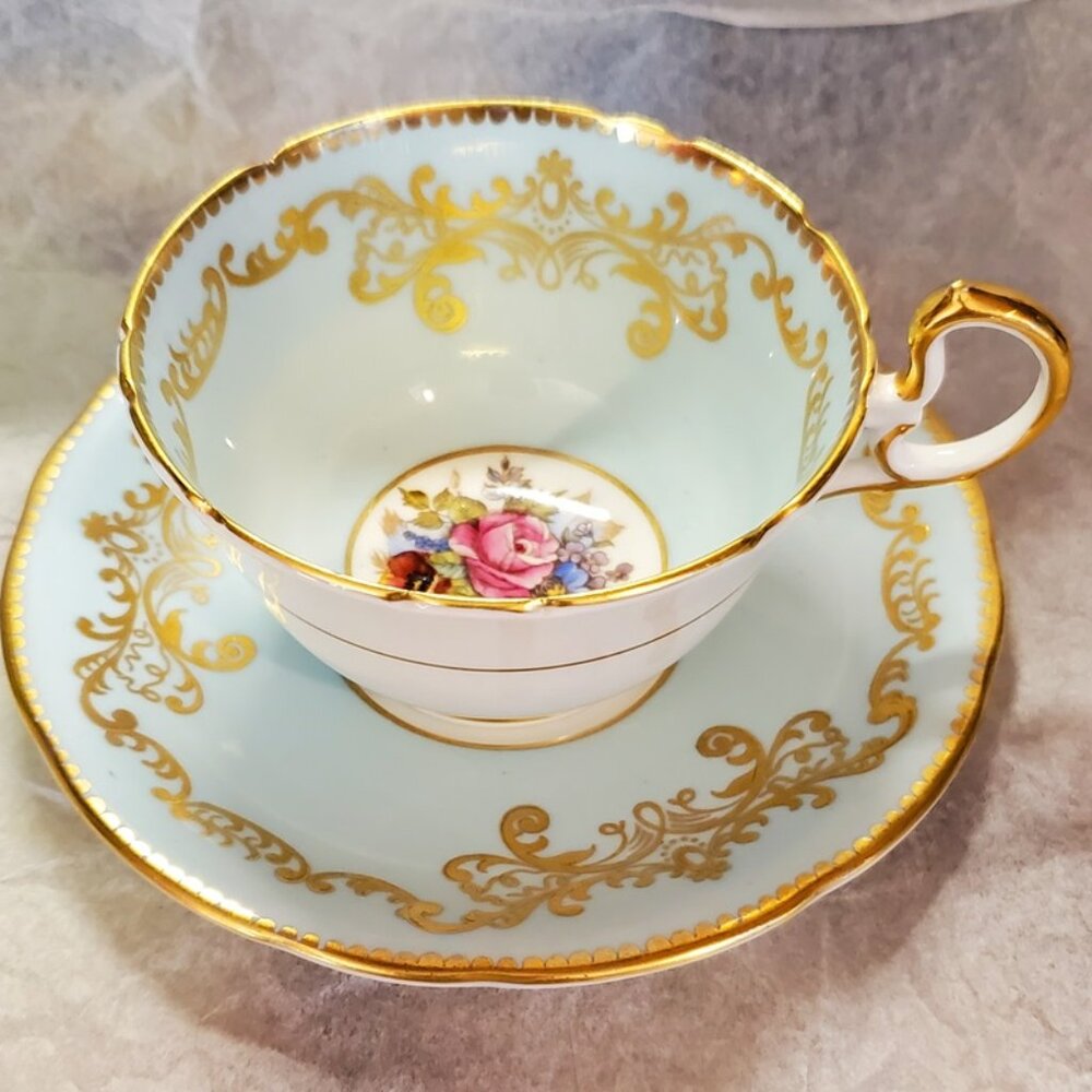Aynsley Teacup and saucer.  Signed JA Bailey
